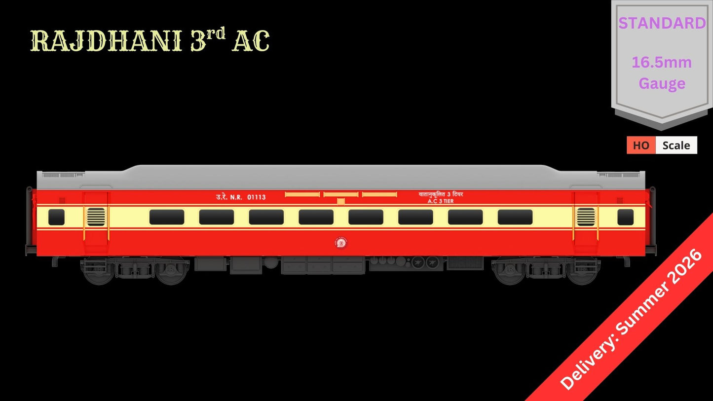 PRE-ORDER: RAJDHANI 3rd A.C HO Scale - Red-Cream Livery Standard Version