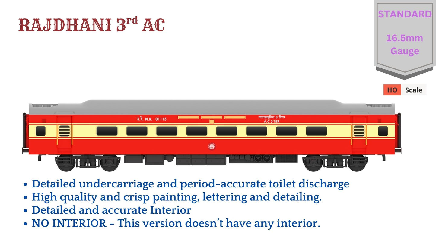 PRE-ORDER: RAJDHANI 3rd A.C HO Scale - Red-Cream Livery Standard Version