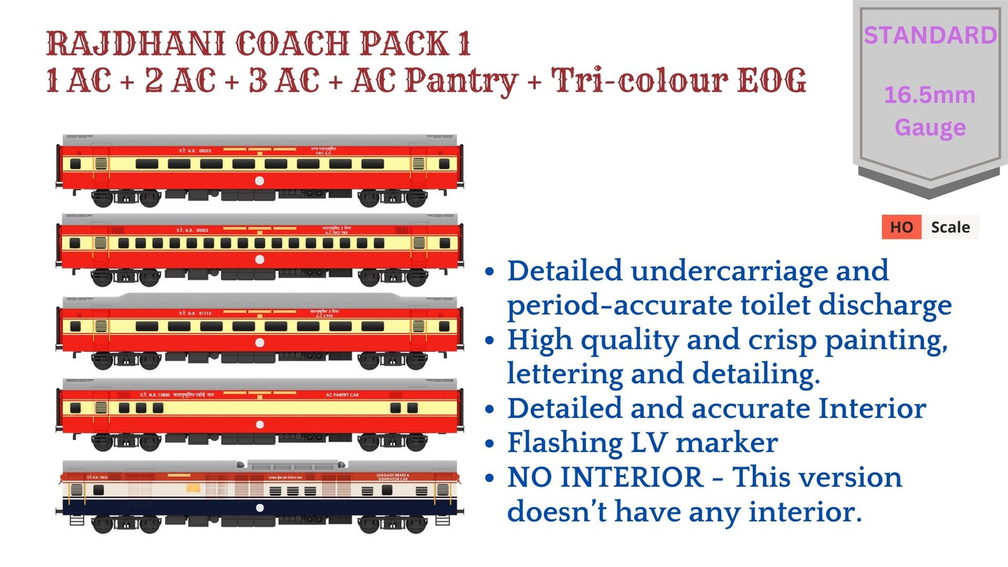 PRE-ORDER: ICF RAJDHANI COACH PACK 1 TRI-COLOUR EOG, HO Scale - Standard, pack of 5