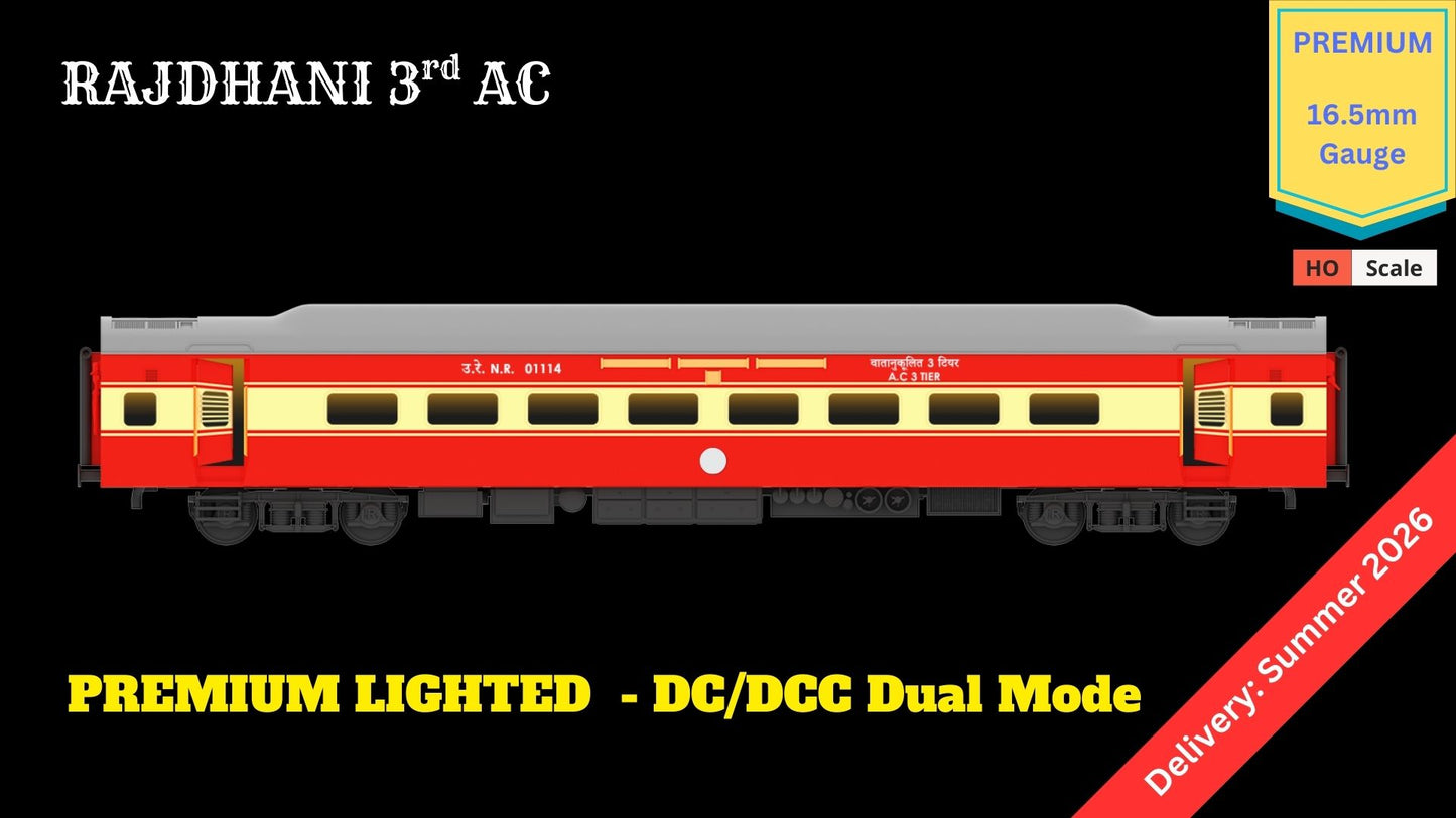 PRE-ORDER: RAJDHANI 3rd A.C HO Scale - Red-Cream Livery Premium Version