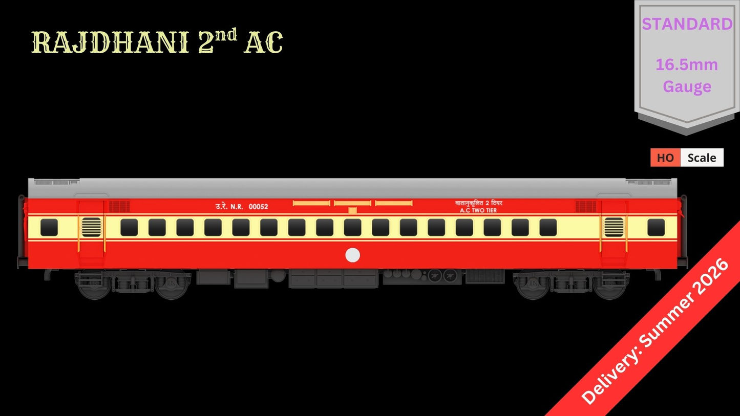 PRE-ORDER: RAJDHANI 2nd A.C HO Scale - Red-Cream Livery Standard Version