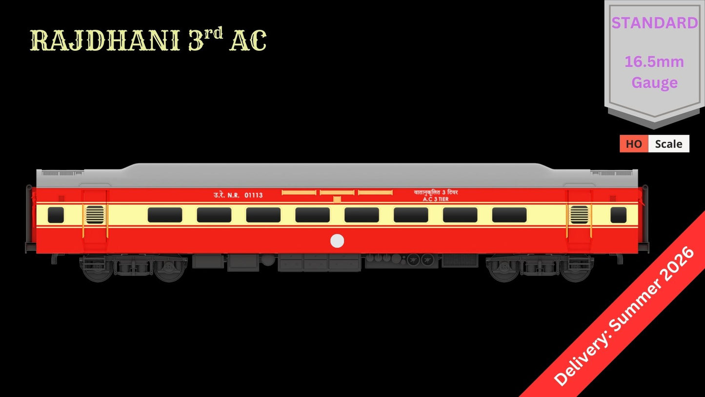 Made to Order: RAJDHANI 3rd A.C HO Scale - Red-Cream Livery Standard Version