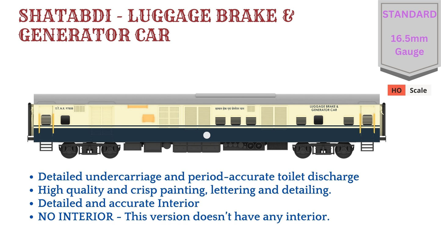 PRE-ORDER: SHATABDI - LUGGAGE BRAKE & GENERATOR CAR HO Scale - Standard Version
