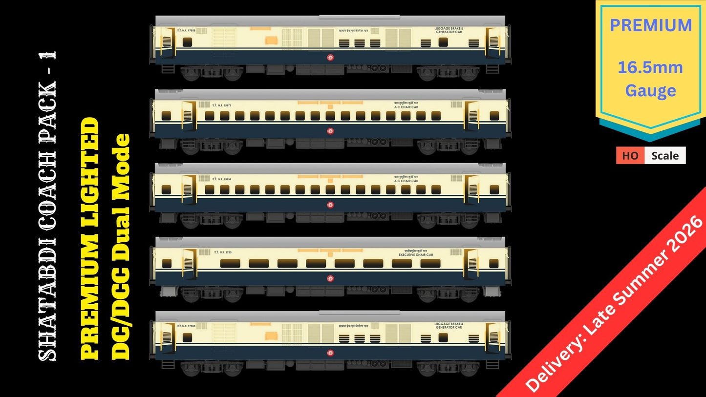 PRE-ORDER: SHATABDI COACH PACK - 1, HO Scale - PREMIUM, pack of 5