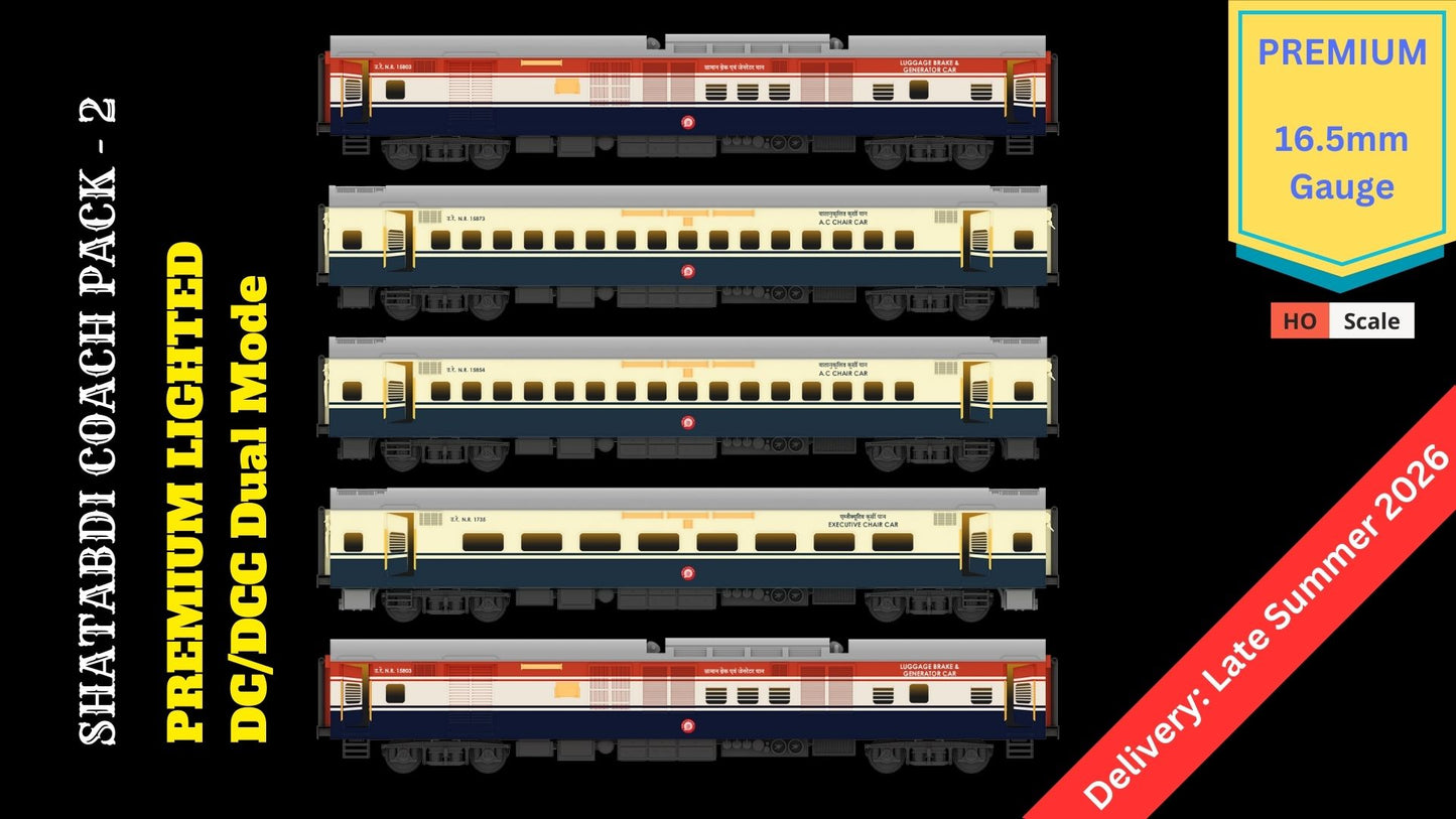 PRE-ORDER: SHATABDI COACH PACK - 2, HO Scale - PREMIUM, pack of 5