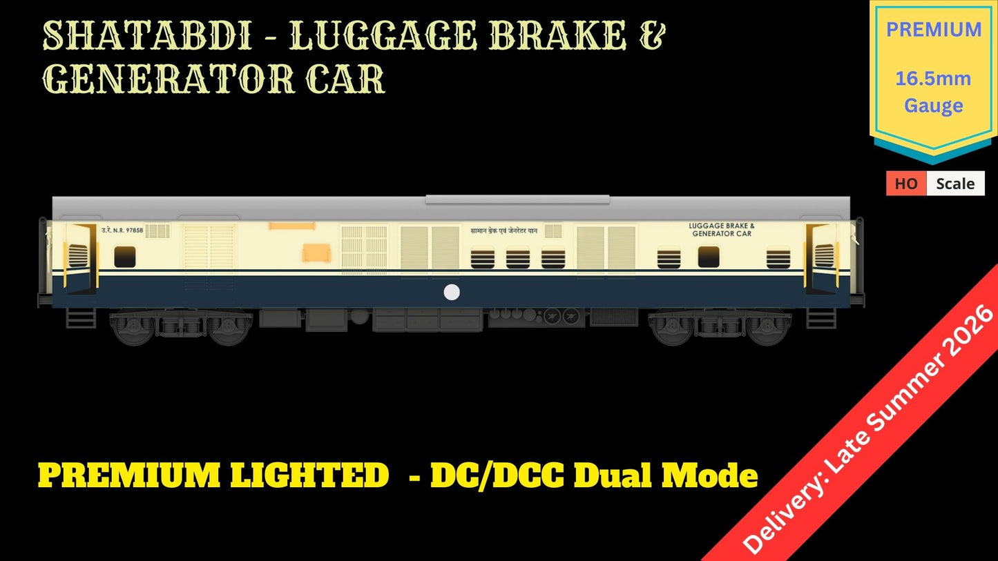 PRE-ORDER: SHATABDI - LUGGAGE BRAKE & GENERATOR CAR HO Scale, Premium Version