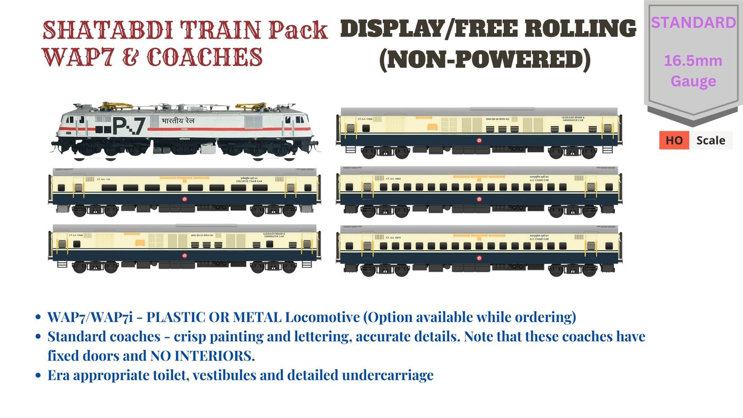 PRE-ORDER: Shatabdi Train Pack 1 with WAP7 - DISPLAY/Free Rolling