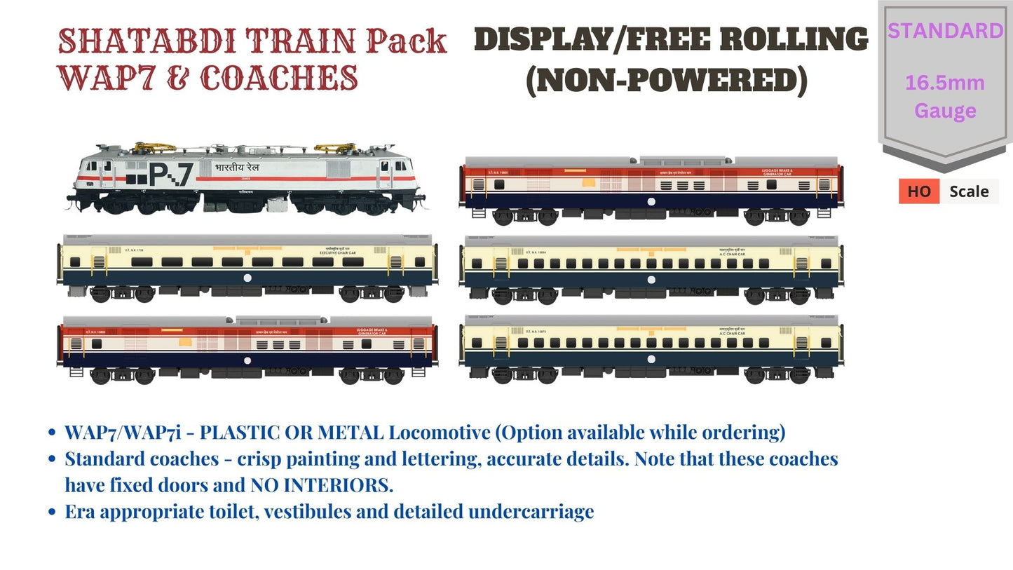 PRE-ORDER: Shatabdi Train Pack 2 with WAP7 - DISPLAY/Free Rolling