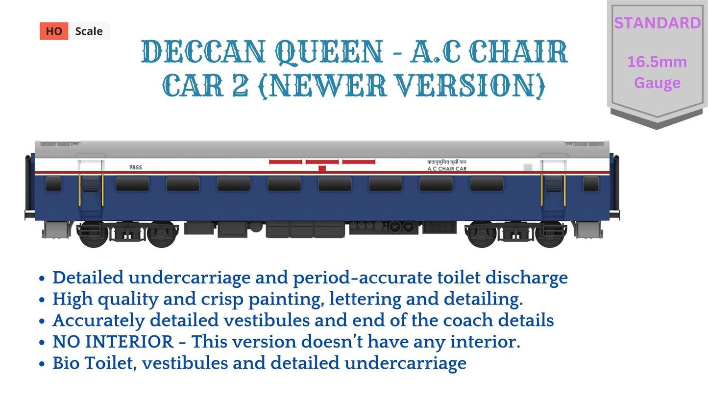 PRE-ORDER: DECCAN QUEEN - AC CHAIR CAR 2 (Newer Version), HO Scale - Standard Version