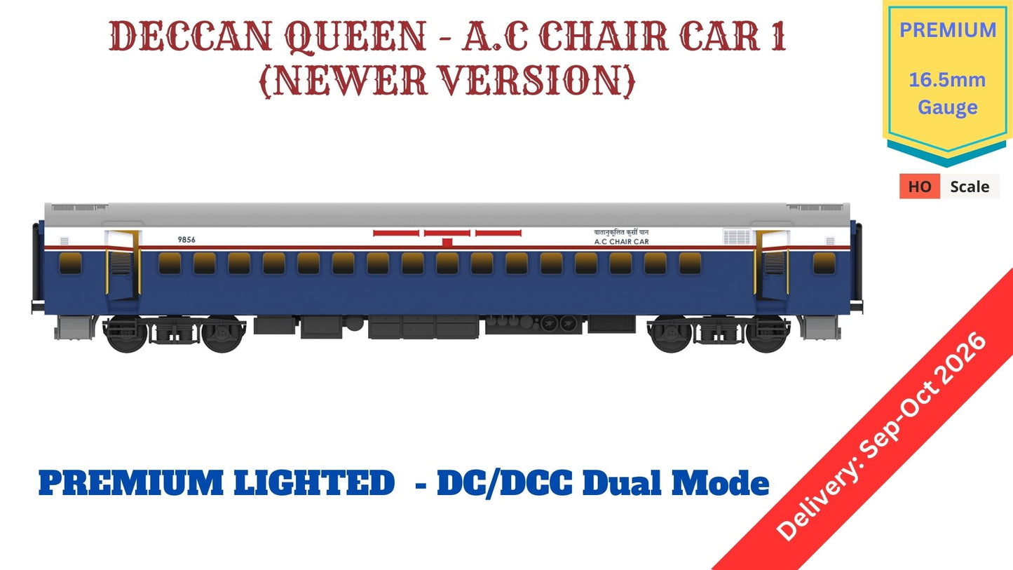 PRE-ORDER: DECCAN QUEEN - AC CHAIR CAR 1 (Newer Version), HO Scale - Premium Version