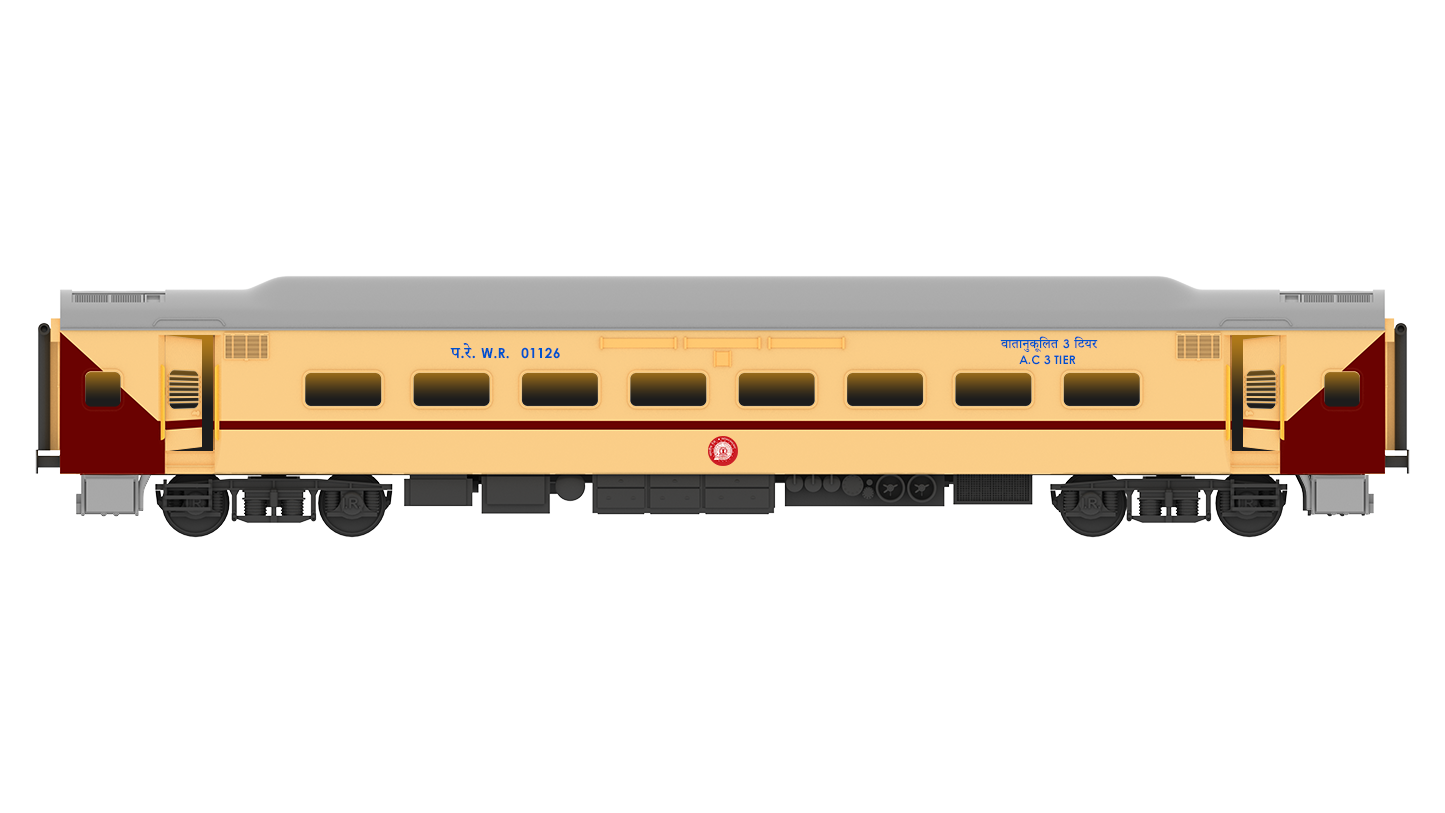 PRE-ORDER: ICF A.C Three Tier HO Scale - Utkrisht Livery (2018-Current), Premium Version