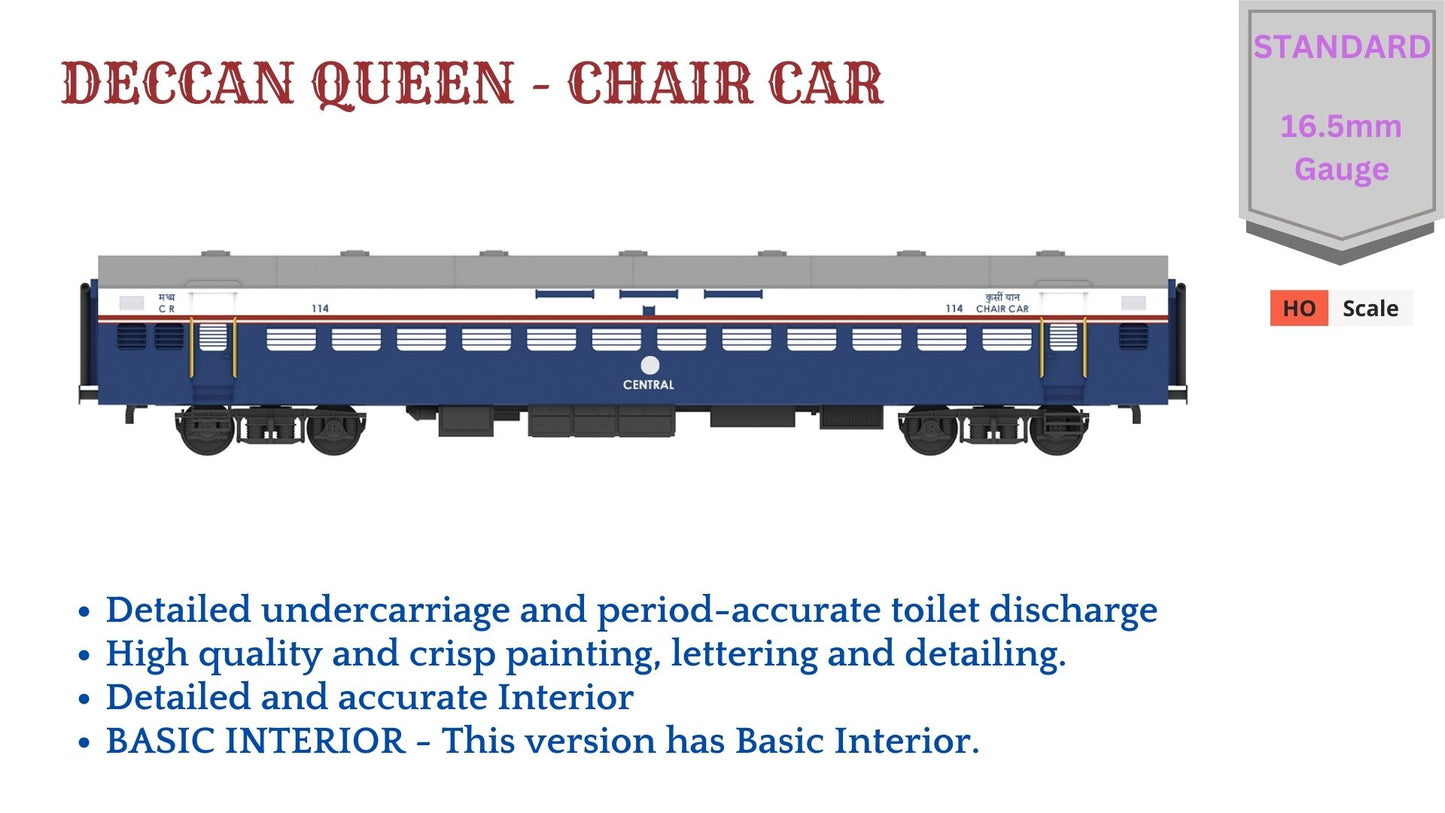 PRE-ORDER: DECCAN QUEEN -NON-AC Executive CHAIR CAR, HO Scale - Standard Version