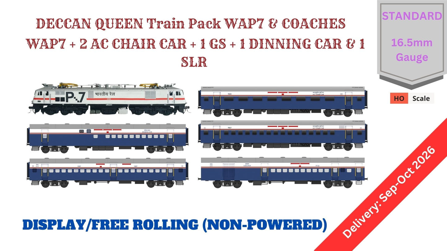 PRE-ORDER: DECCAN QUEEN Train Pack with WAP7 (Newer Version) - DISPLAY/Free Rolling
