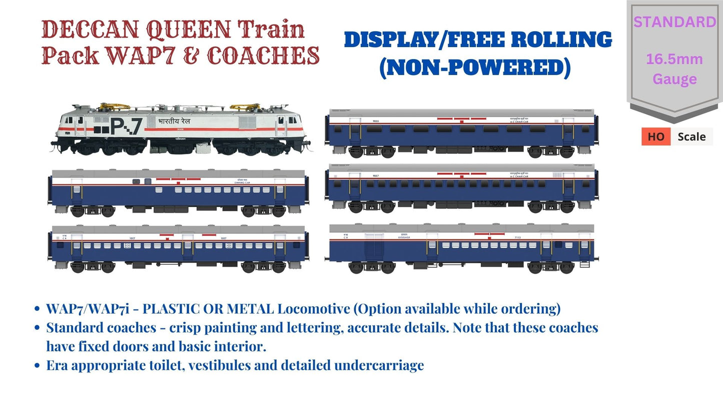 PRE-ORDER: DECCAN QUEEN Train Pack with WAP7 (Newer Version) - DISPLAY/Free Rolling