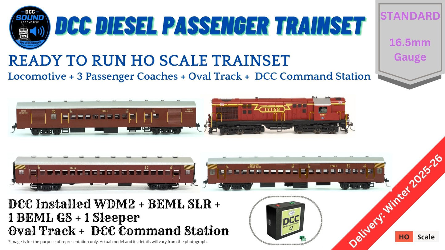 PRE-ORDER: DCC TRAIN SET: Diesel Passenger Train: Old Maroon Livery (With Track and Controller)