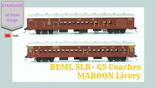 BEML SLR+GS set HO Scale - Maroon/Brick Red Livery (1955-1990s)
