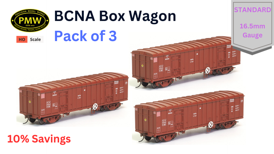 RTR BCNA, Box Wagon, HO Scale - Pack of 3