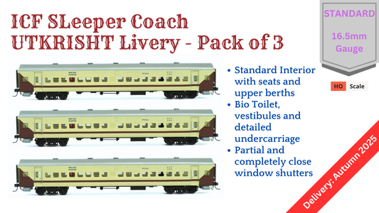 PRE-ORDER: ICF Sleeper HO Scale - Utkrisht Livery, Standard, pack of 3