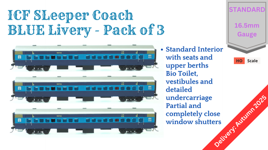 PRE-ORDER: ICF Sleeper HO Scale - Blue Livery, Standard, pack of 3