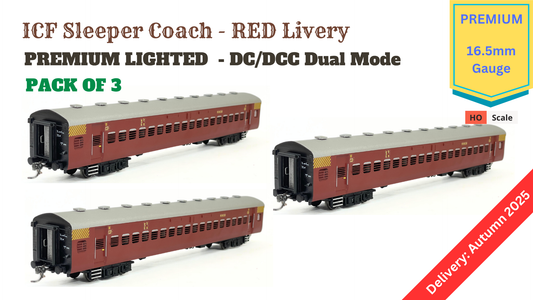 PRE-ORDER: ICF Sleeper HO Scale - Red Livery (1995-1990s), Premium, Pack of 3