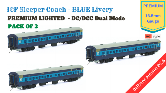 PRE-ORDER: ICF Sleeper HO Scale - Blue Livery (1990s-Current), Premium, Pack of 3