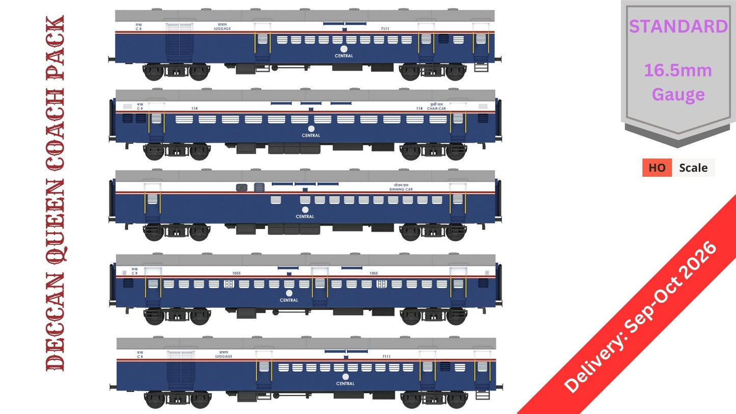 PRE-ORDER: DECCAN QUEEN COACH PACK Older Version), HO Scale - Standard, Pack of 5