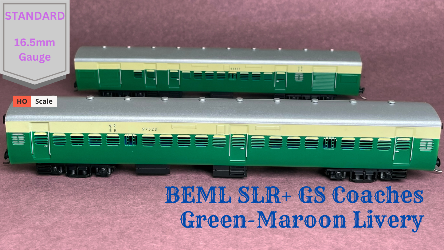 BEML SLR+GS set HO Scale: Cream-Green Livery